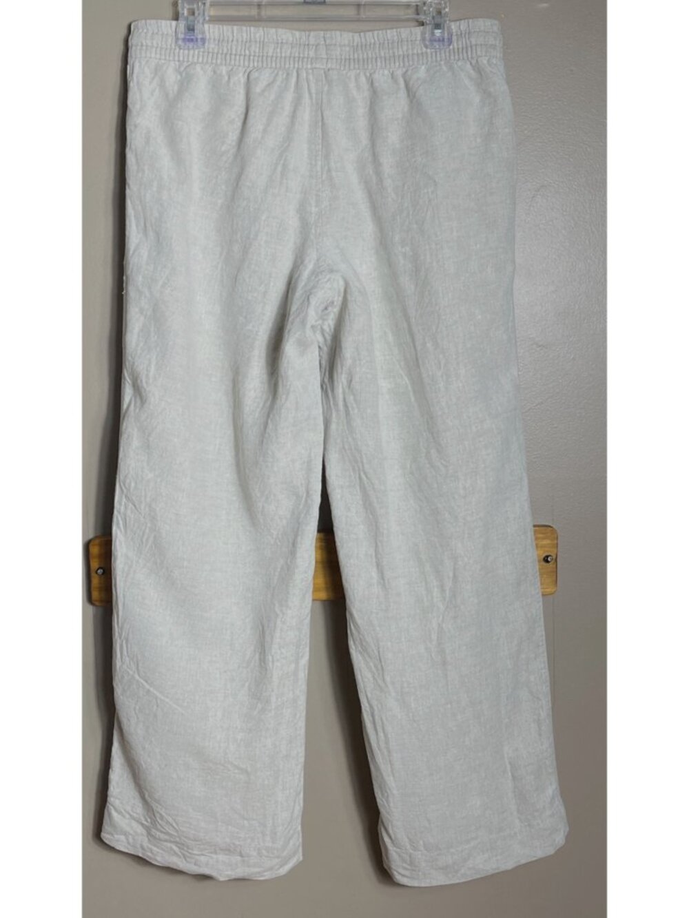 LL Bean Linen Pants Wide Leg Pull On Beach Coastal Beige Palazzo Casual Women 10 - Picture 3 of 6